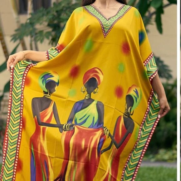 NEW Goddess Caftan Women’s One Size Golden Print Cover Up Lounge Wear